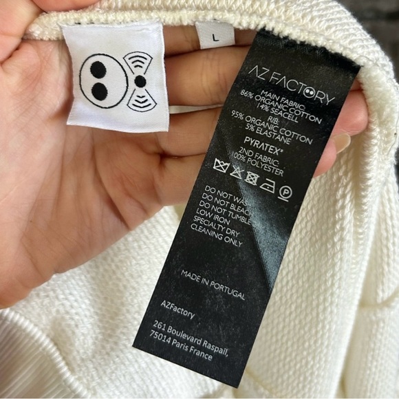 AZ FACTORY NWT ORGANIC COTTON SEACELL BLEND FLARE PANTS WHITE | Size L - Picture 13 of 14